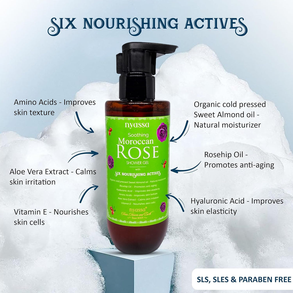 Nyassa Soothing Moroccan Rose Shower Gel With 6 Nourishing Actives - 210 Ml