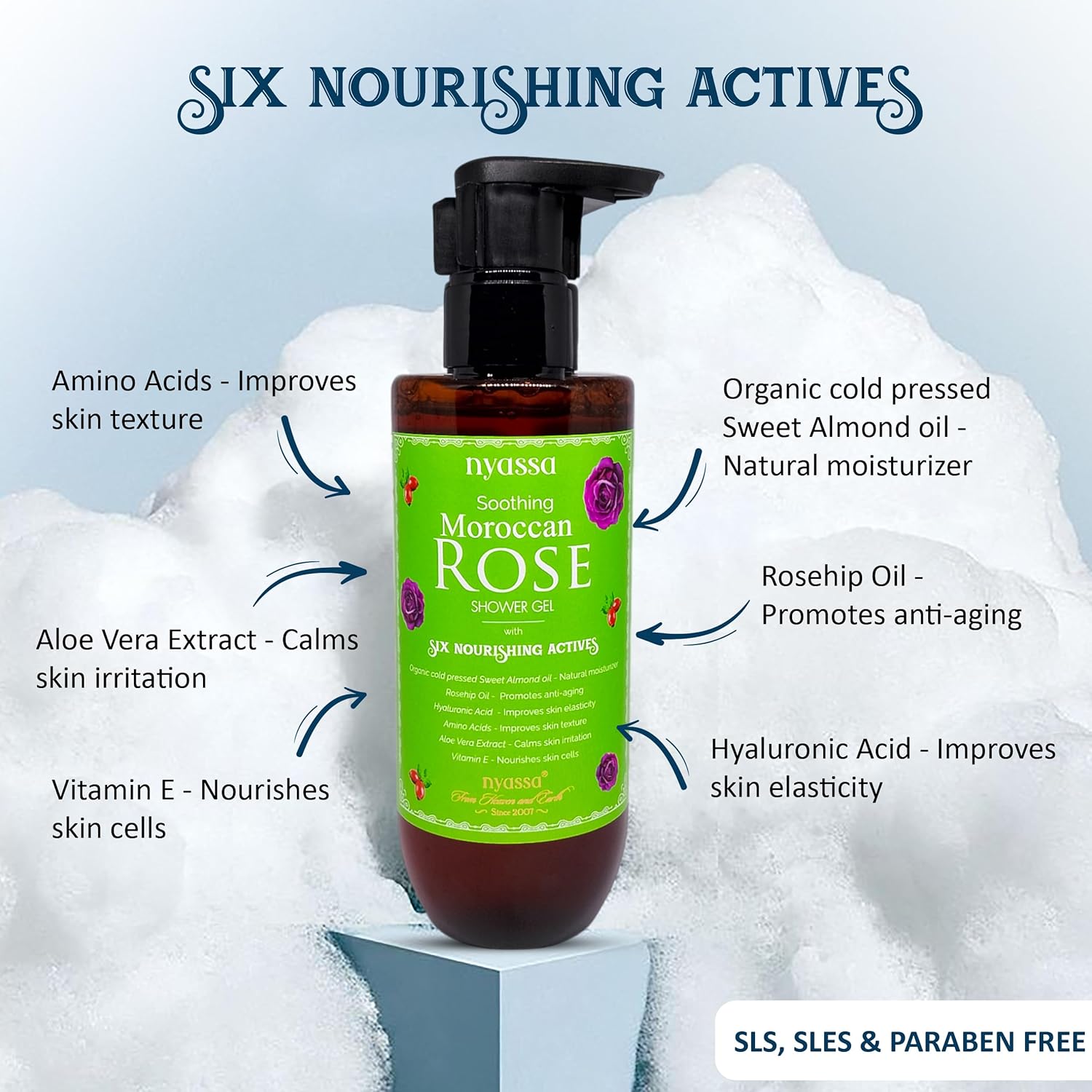 Nyassa Soothing Moroccan Rose Shower Gel With 6 Nourishing Actives - 210 Ml