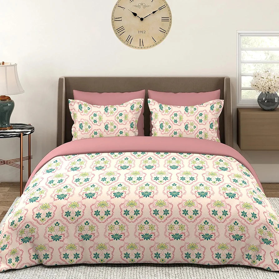 Layers Be Bold Cotton Bedsheet Set for All Seasons Lightweight 140 TC Queen Size Sheen Green Color