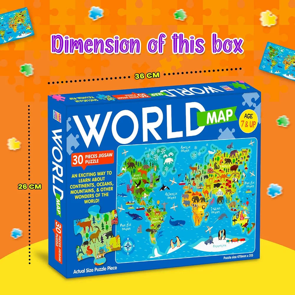 Hello Friend World Map Jigsaw Puzzle Box for Kids 100 Piece Jigsaw Puzzle Trave Brain Games for Children Ages 6-12