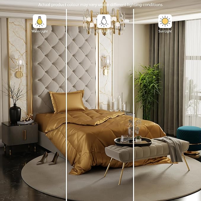 Stoa Paris Satin Comforter Single Bed with 300 TC One Pillow Cover Colour Gold