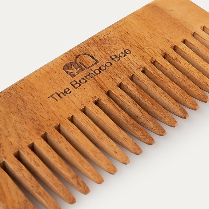 The Bamboo Bae Handmade Neem Wood Comb | Neem Comb for Detangling and Hair Growth | Shampoo Comb