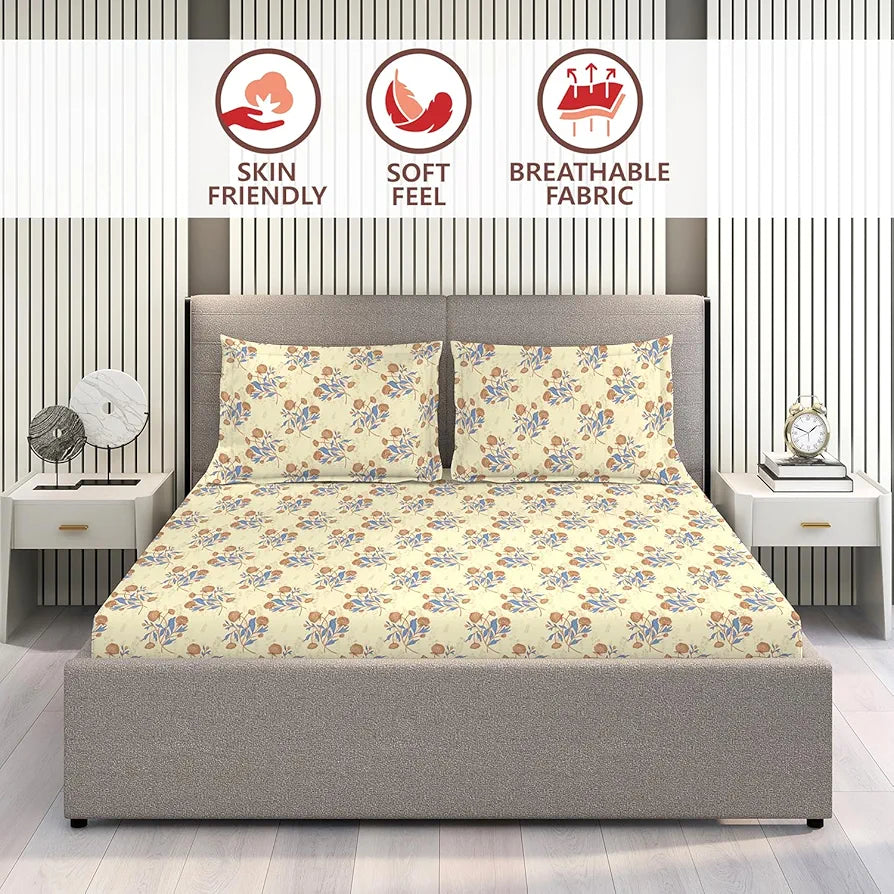 Layers Marigold Cotton Bedsheet Set for All Seasons Lightweight Moisture Absorbent 144 TC King Size Yellow