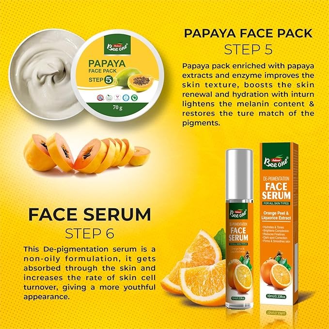 Bee One Complete 5 step Papaya Facial Kit for Radiance & Youthful Glow - 312 gms