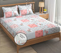 Fresh From Loom Floral Print King Size Fitted Bedsheet Set Microfiber 240 TC 2 Pillow Covers Pink White