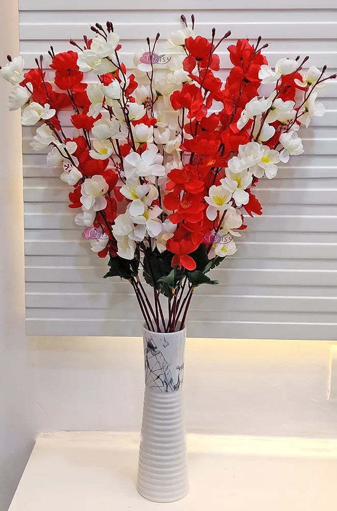 Artificial Flowers Bunch For Decoration Cherry Blossom Ideal for vase Without Vase White Red
