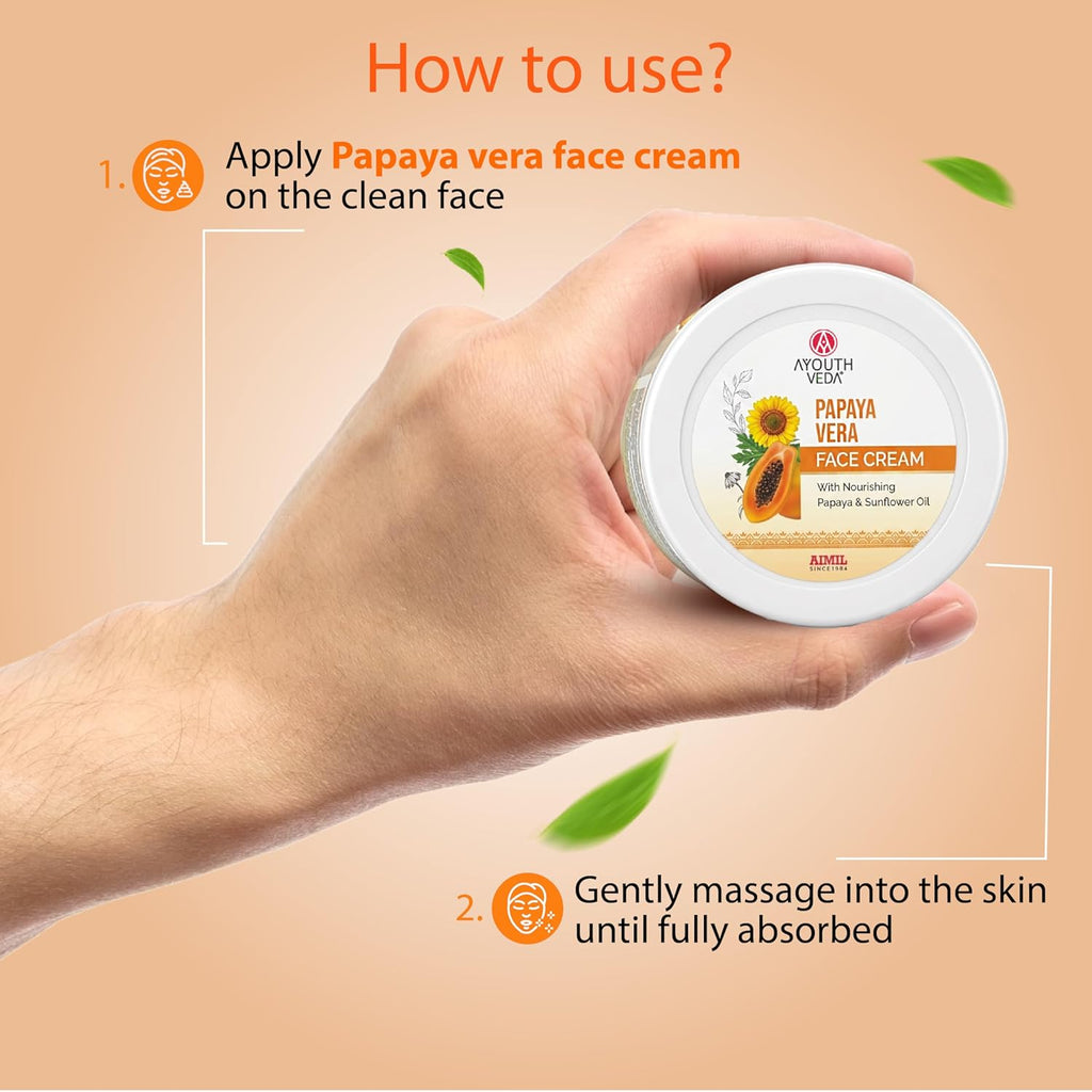 Ayouthveda Papaya Vera Face Cream for Blemish Free Clear Skin, Nourishes & activates Anti-Aging Cream with Papaya Extract – Natural, Organic, Paraben-Free & Cruelty-Free skin cells 50 g