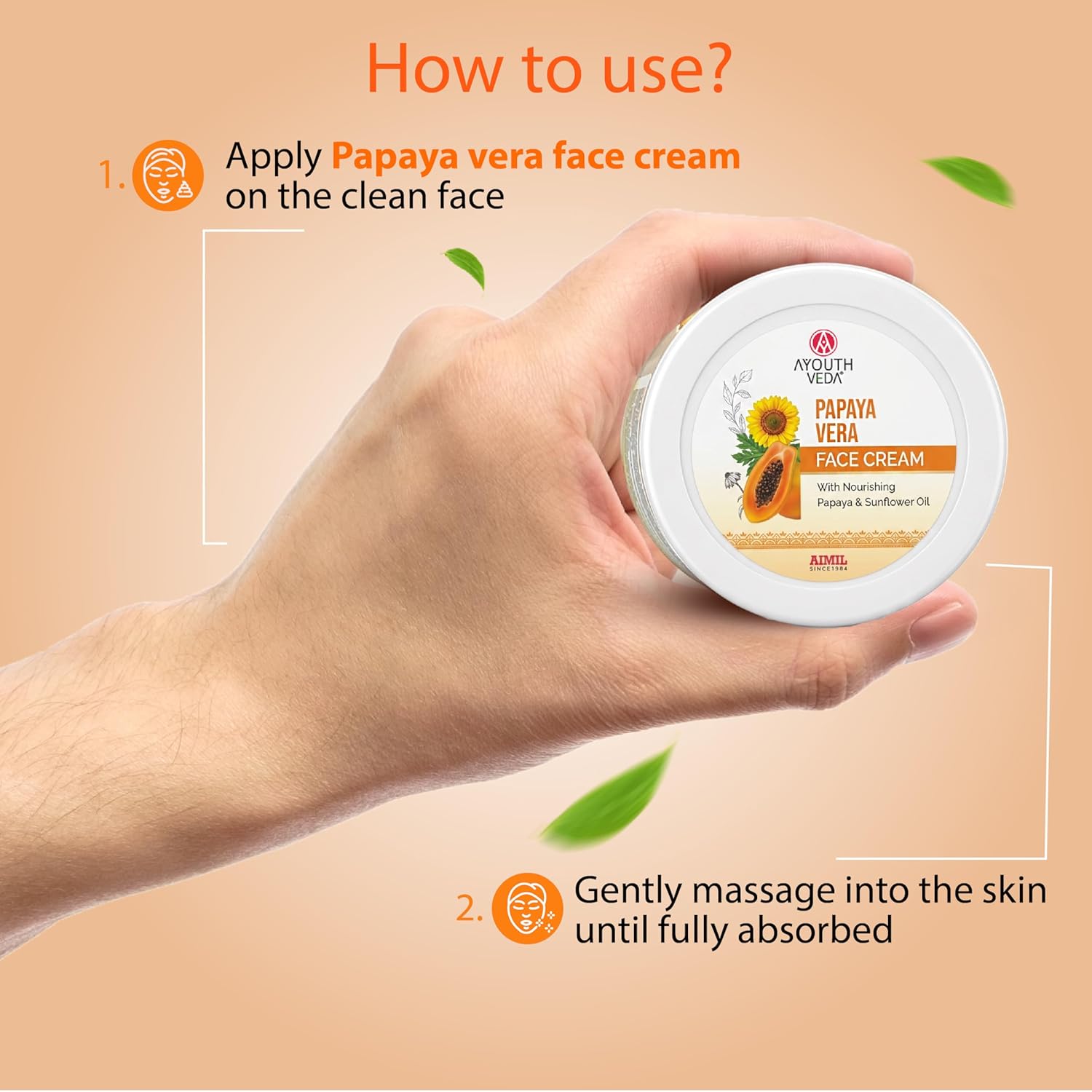 Ayouthveda Papaya Vera Face Cream for Blemish Free Clear Skin, Nourishes & activates Anti-Aging Cream with Papaya Extract – Natural, Organic, Paraben-Free & Cruelty-Free skin cells 50 g