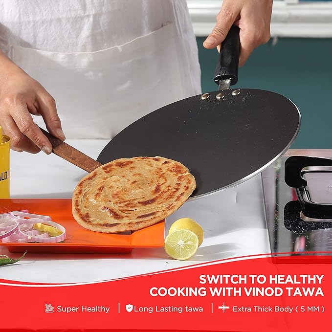 Vinod Zest Aluminium Non Stick Concave Tawa - 24cm | Roti/Chapati/Paratha/Dosa Tawa | 4mm Thick | Bakelite Handle