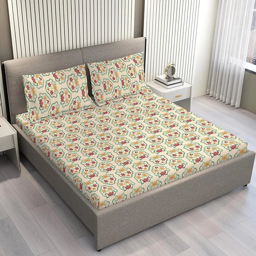 Layers Tivoli Cotton Bedsheet Set for All Seasons Lightweight 104 TC Queen Size Dark Beige Color