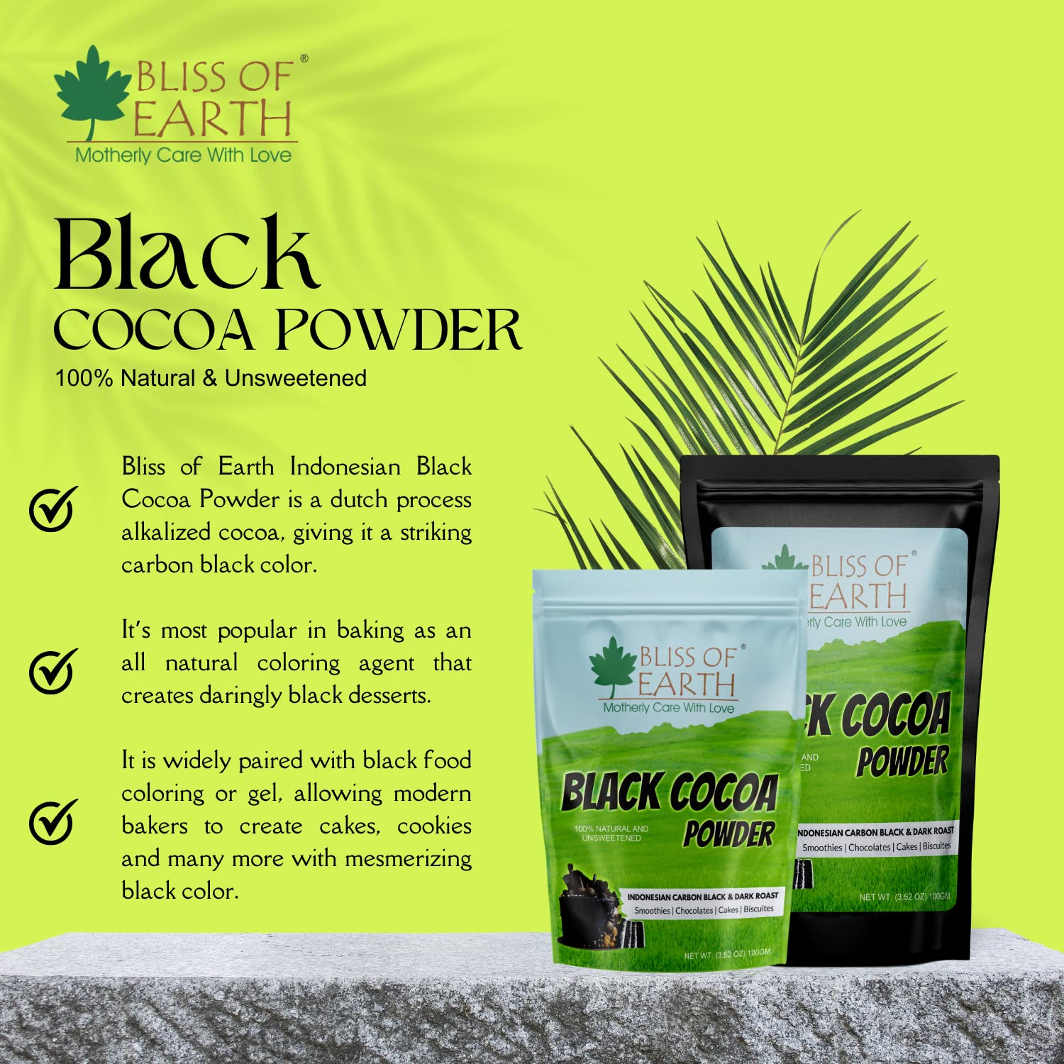 Bliss of Earth Black Cocoa Powder Natural and Unsweetened Carbon Black & Dark Roast Perfect for Cooking & Baking Cakes, Biscuits, Oreo, Chocolates, Smoothies 100GM