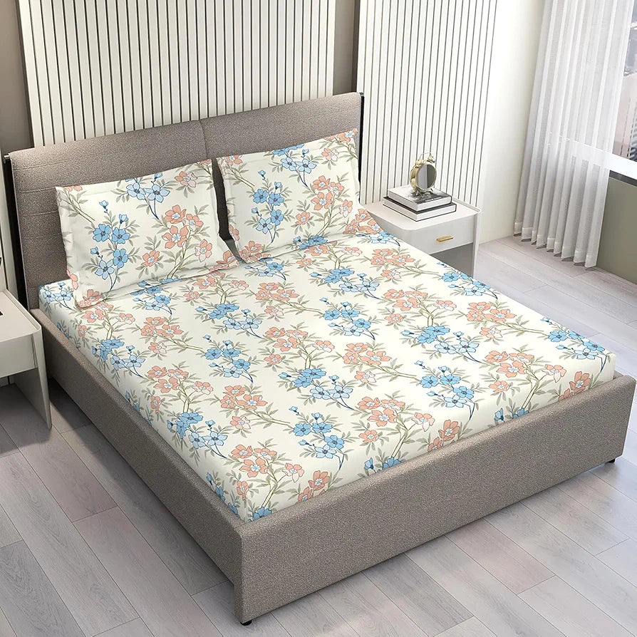 Layers Firenze Cotton Bedsheet Set for All Seasons Lightweight 140 TC Queen Size Dark Blue 1 Color