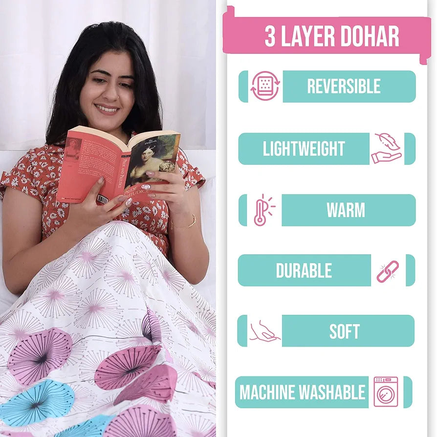 Divine Casa 100% Cotton Double Bed Dohar Ultra-Soft AC Blanket Colour Rose Pink