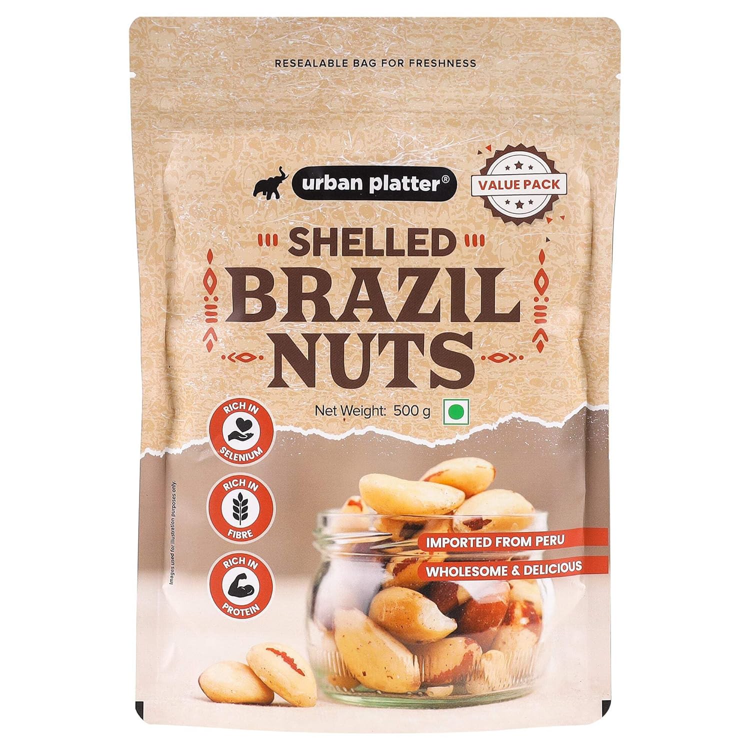 Urban Platter Brazil Nuts, 100g (Rich in Selenium | Superfood | Have 1 Daily | Product of Peru)