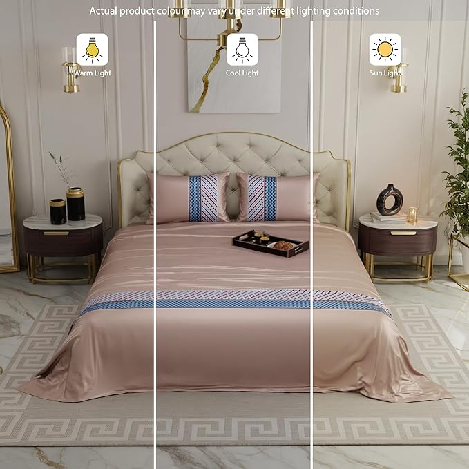 Stoa Paris Bedsheets for Double Size Bed Satin Bedsheet Set Colour Chateau Charisma-Champagne