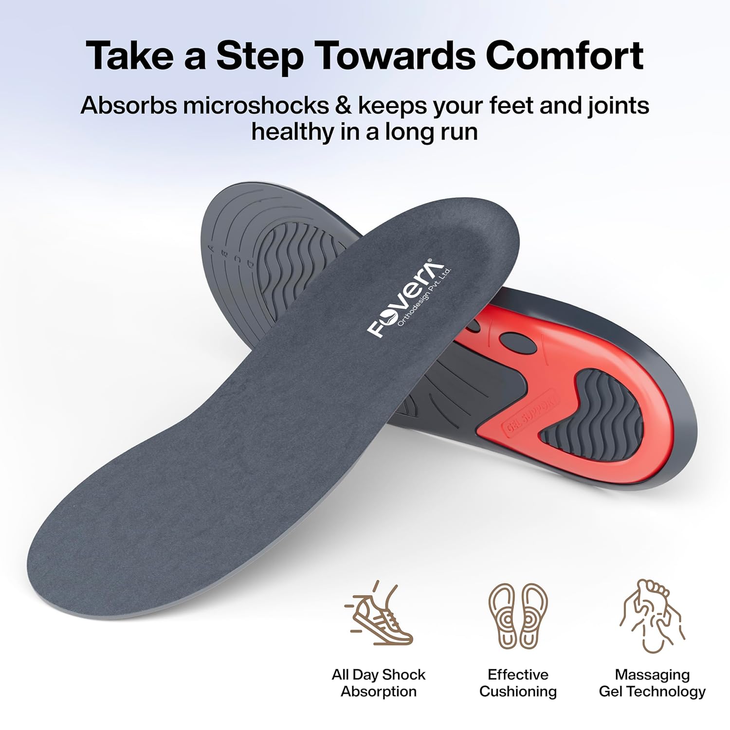 FOVERA Gel Insole for Shoes Female | Dual Gel Technology for All Day Comfort | Trimmable Sole for Walking, Running, Sports, Formal and Safety Shoes (Female, Pack of 1 Pair)