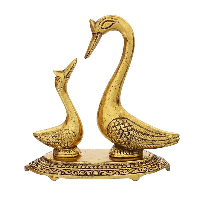 Ecraftindia Golden Metal Loving Swan Showpieces | Love Birds Statues