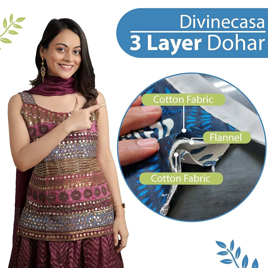 Divine Casa 100% Cotton All Season Reversible Dohar Double Bed Size AC Blanket Lightweight Bed Blanket TC - 120 Colour Emerald and Aqua
