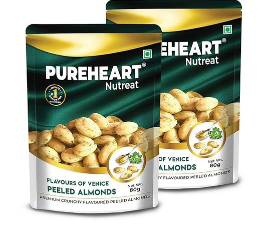Pureheart Nutreat Crunchy Flavoured Without Skin Dried Badam - 80 gms (Pack of 2)