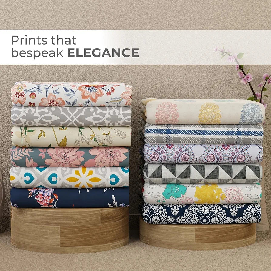 Layers Emaline Cotton King Bedsheet Set 1 King Cotton Bedsheet & 2 Pillow Covers Breathable & Anti-Wrinkle 144 TC Beige Floret Meadow