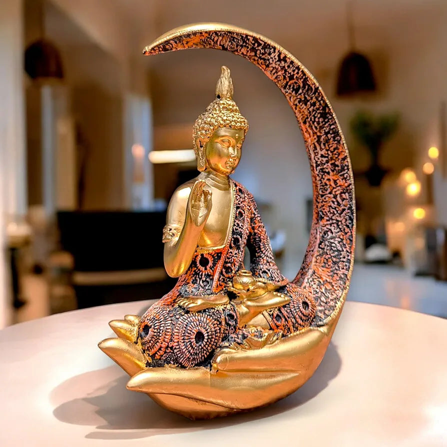 Neelaya Antique Meditating Moon Buddha Showpiece Polyresin Statue Multicolour