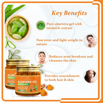 Newish Aloe Vera Gel for Face Skin & Hair with Turmeric Anti Acne Pure Aloe Vera Gel - 200 gms (Pack of 2)