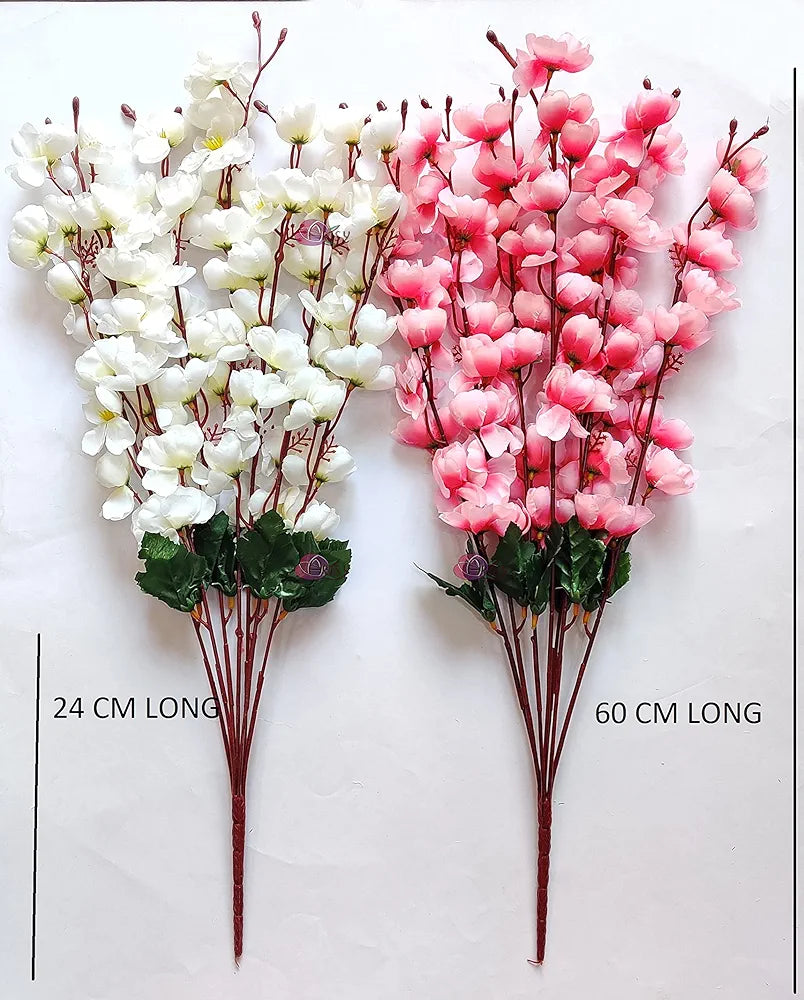 Artificial Flowers Bunch for Decoration Cherry Blossom Ideal for vase Without vase White Pink