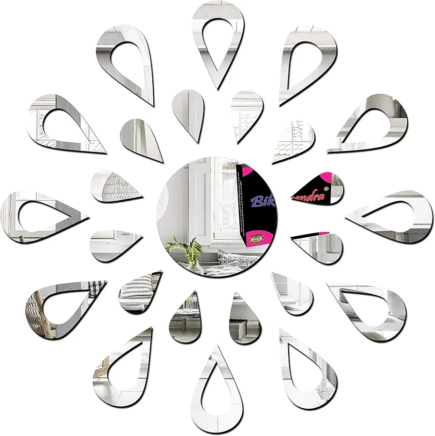 Bikri Kendra Sun Silver Model-5 Mirror Stickers for Wall, Acrylic Mirror Wall Decor Sticker