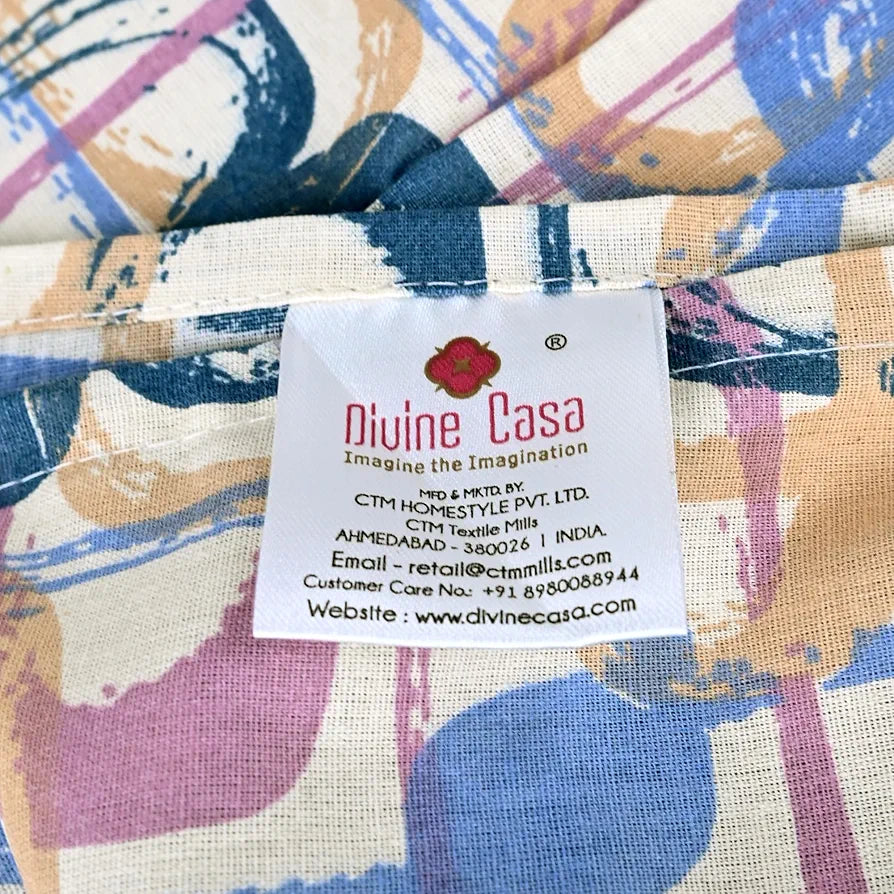 Divine Casa 144 TC Pure Cotton Double Bed Bedsheet with 2 Pillow Covers Abstract Weave Colour Peach Blue