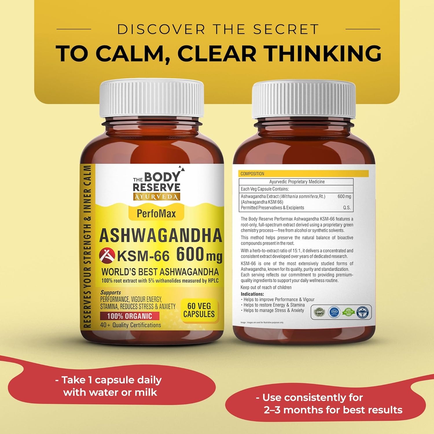 The Body Reserve Ashwagandha KSM66-60 Capsules Ashwagandha KSM 66 for men & Women Supports Stress Management & Muscle Recovery