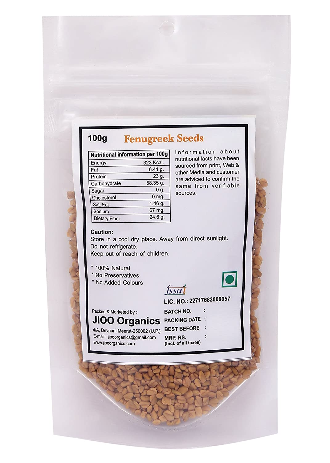 Jioo Organics Fenugreek Seeds(Methi Dana) - 100 gms