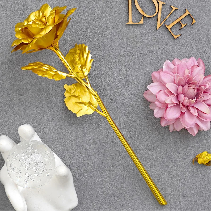 Golden Rose Flower Showpiece