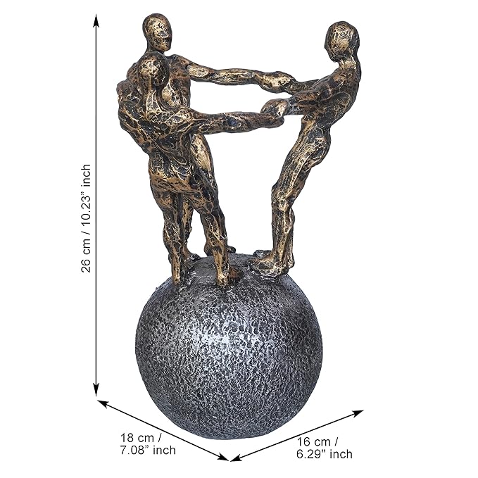 Ecraftindia 3 Man Group Standing on Ball Human Figurine Showpiece for Home, Office, Table Decor