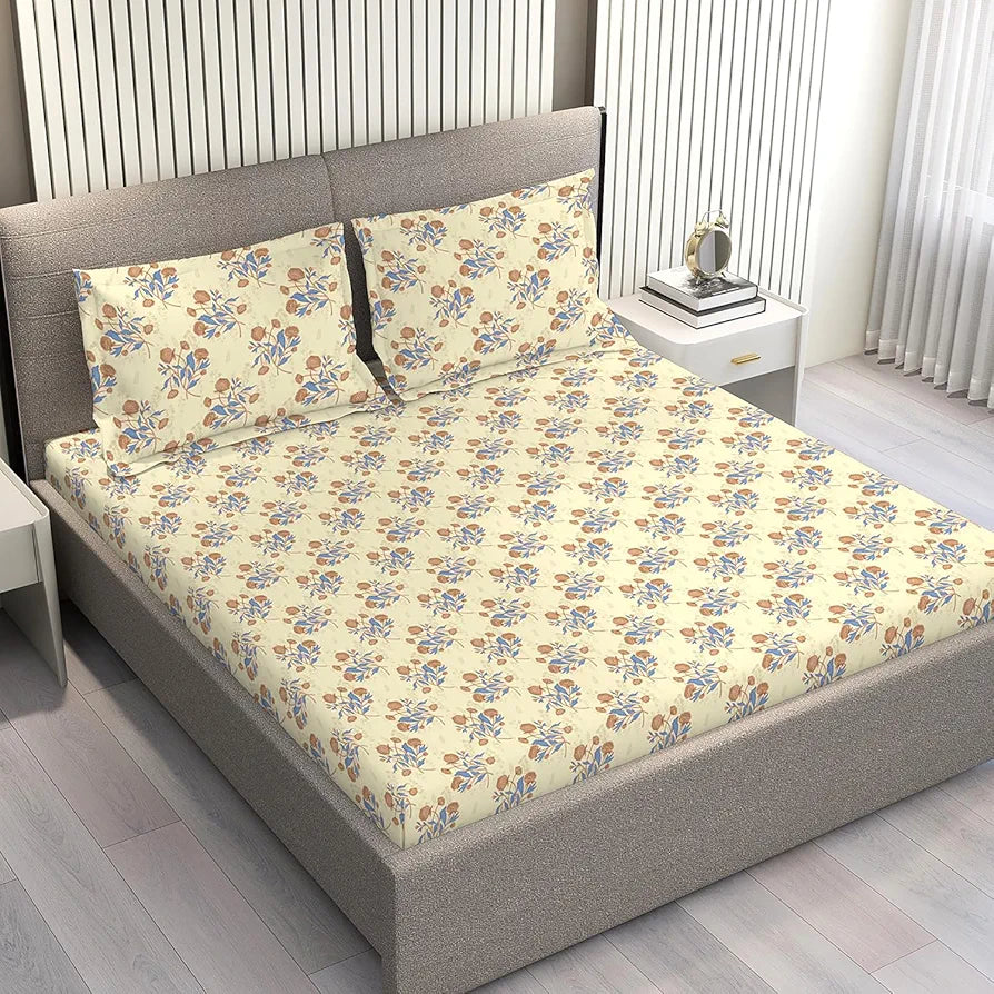 Layers Marigold Cotton Bedsheet Set for All Seasons Lightweight Moisture Absorbent 144 TC King Size Yellow