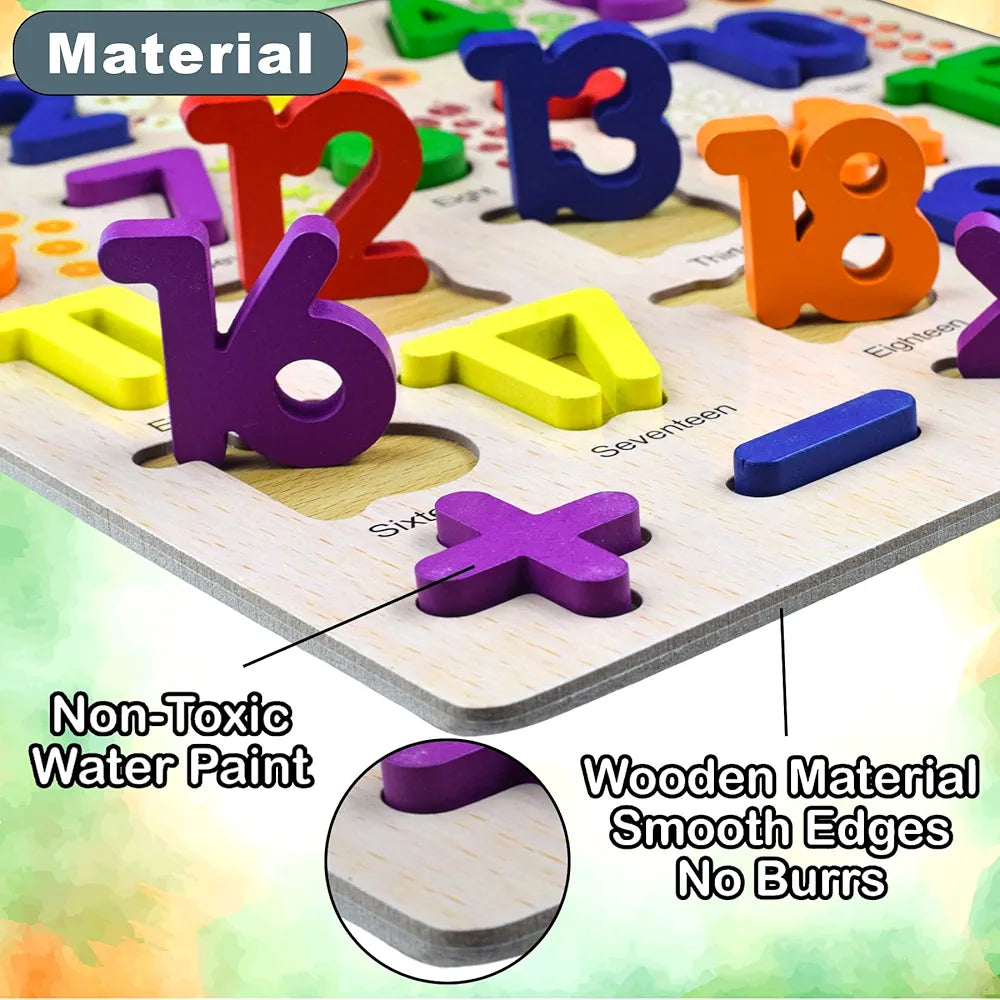 Wishkey 3D Wooden Capital Alphabet & Number Board Puzzles with Pictures,Set of 2 Montessori Educational Learning Letters Toy