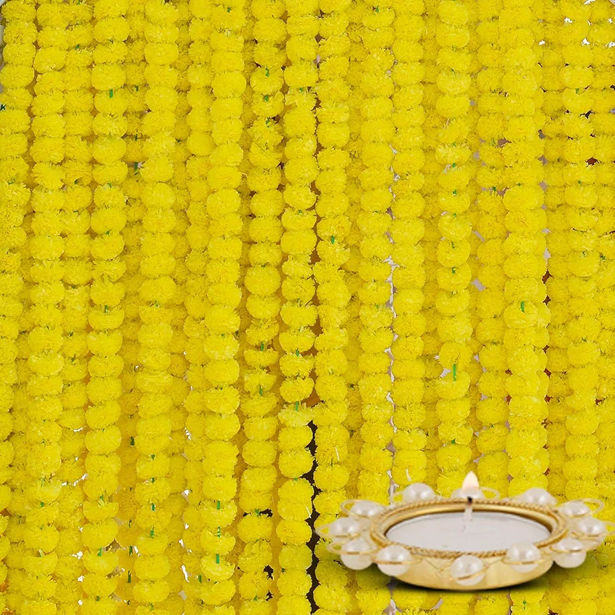 Marigold Artificial Flowers for Decoration Long Garland 5 Feet Long 5 Pcs Yellow