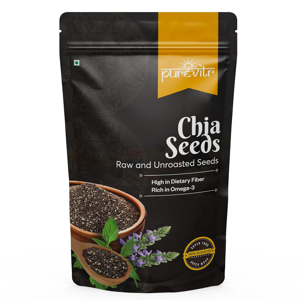Purevitr Chia Seeds | 200g | Raw Chia Seeds for eating | Protein Rich Superfood | Immunity Booster, High in Calcium, Fiber & Antioxidants | Healthy Snacks | No Preservatives (Pack of 1)