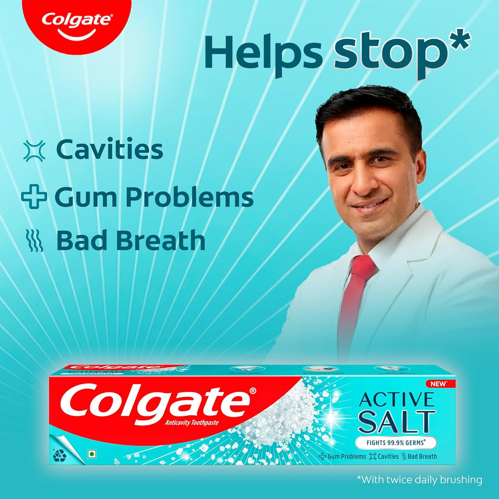 Colgate Active Salt Toothpaste, Daily Germ Protection, Pack Of 100G, Oral Care, Colgate Toothpaste With Salt And Mint, Healthy Gums & Teeth, Toothpaste That Fights Germs & Eliminates Bad Breath