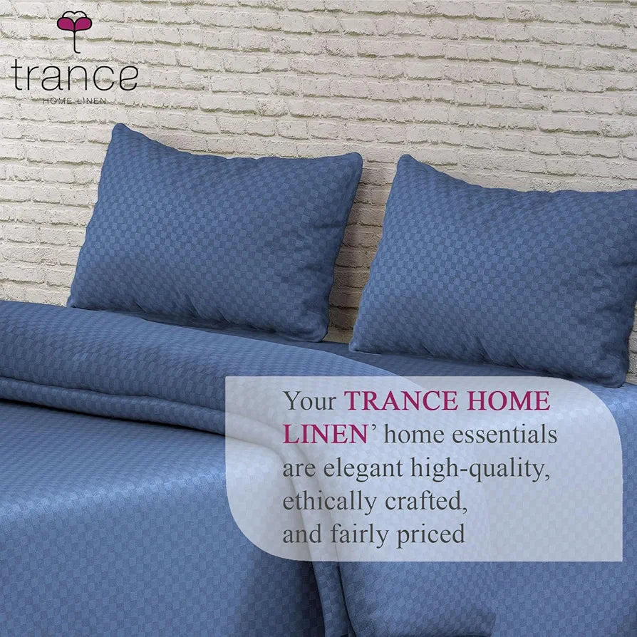 Trance Home Linen 300TC Pure 100% Cotton Queen Size Jacquard Weave Fitted Bedsheet with 2 Pillow Covers Colour Mediterranean Blue