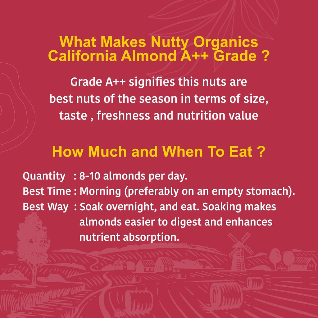 Nutty Organics California Almonds| Hand Selected Jumbo | Tasty & Healthy | High in Protein & Dietary Fiber | Nutritious | Healthy Dry Fruit