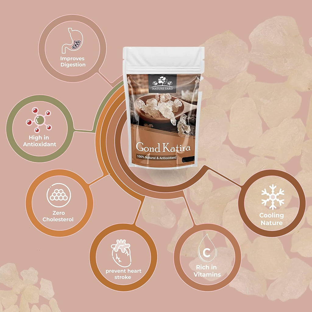 NATURE YARD Gond Katira Pure Organic (almond gum) tragacanth Crystals - 100% Natural Superfood with Cooling Properties | Almond Gum | Badam Pisni | Chahar Gond (100 Gm)