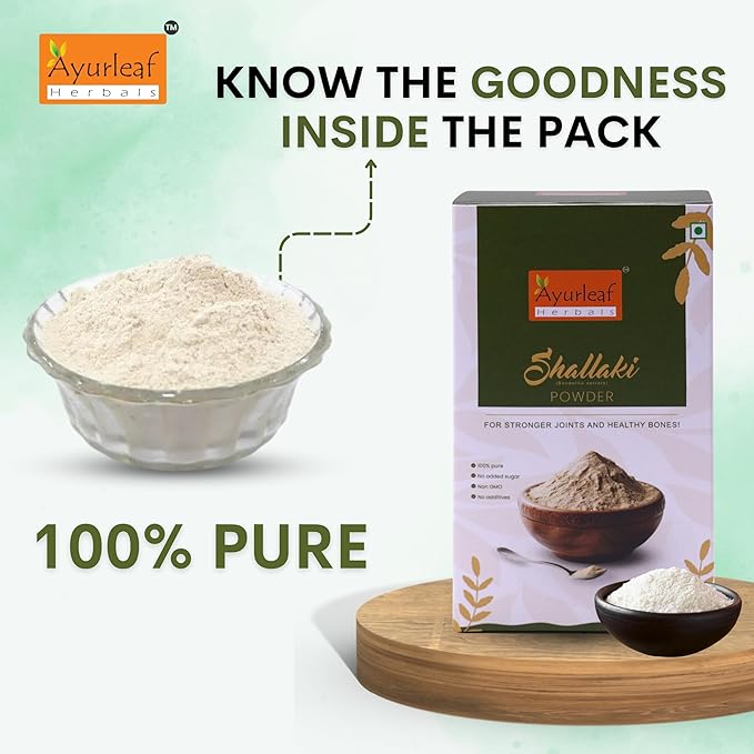 Ayurleaf Herbals Shallaki Powder | Helpful for Muscle Stiffness, Bone & Joint Pains Relieve - 200 Gms