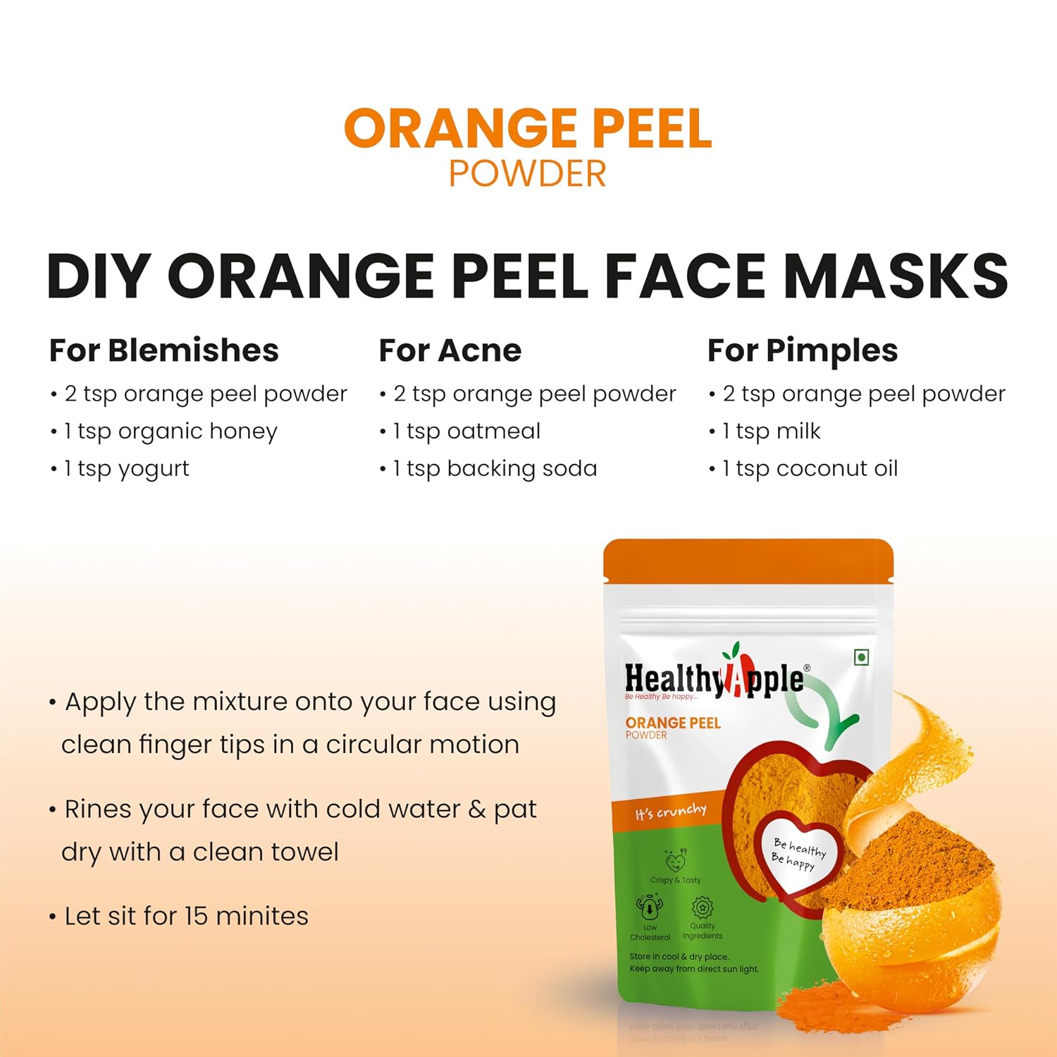 Healthy Apple Orange Peel Powder 250Gm for Skin Care, Hair Conditioning, Anti-Aging Mask, Source of Vitamin C
