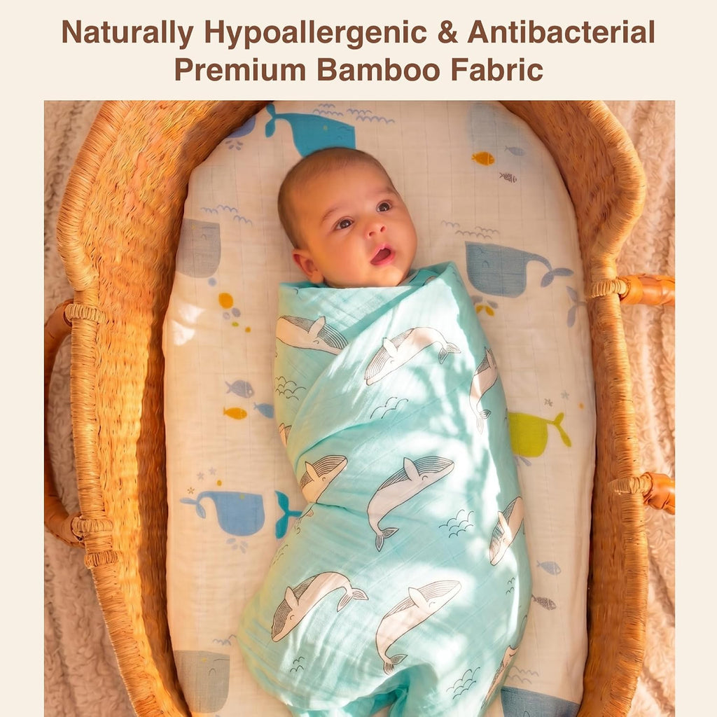 DOTMOM Pure Organic Bamboo Swaddle Wrap Softer Than Cotton Muslin Swaddlers for Newborn Baby Receiving Blanket & Wrappers | Baby Towel Gift Pack for Newborn Babies 120X120 CM, 0-18 Months, Pack of 3