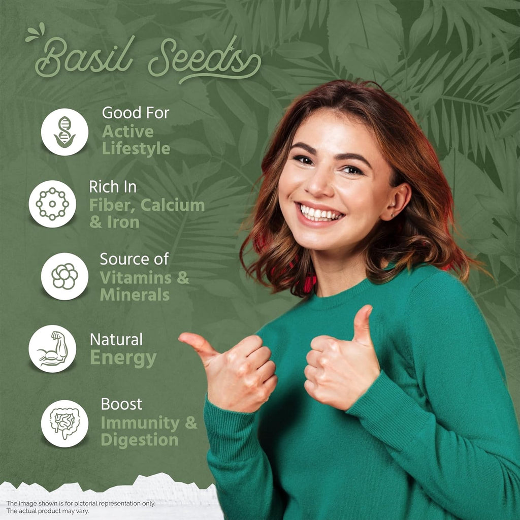 GreenFinity Basil Seeds 750g | Raw Sabja Seeds for Eating | Healthy Snacks | Jar Pack
