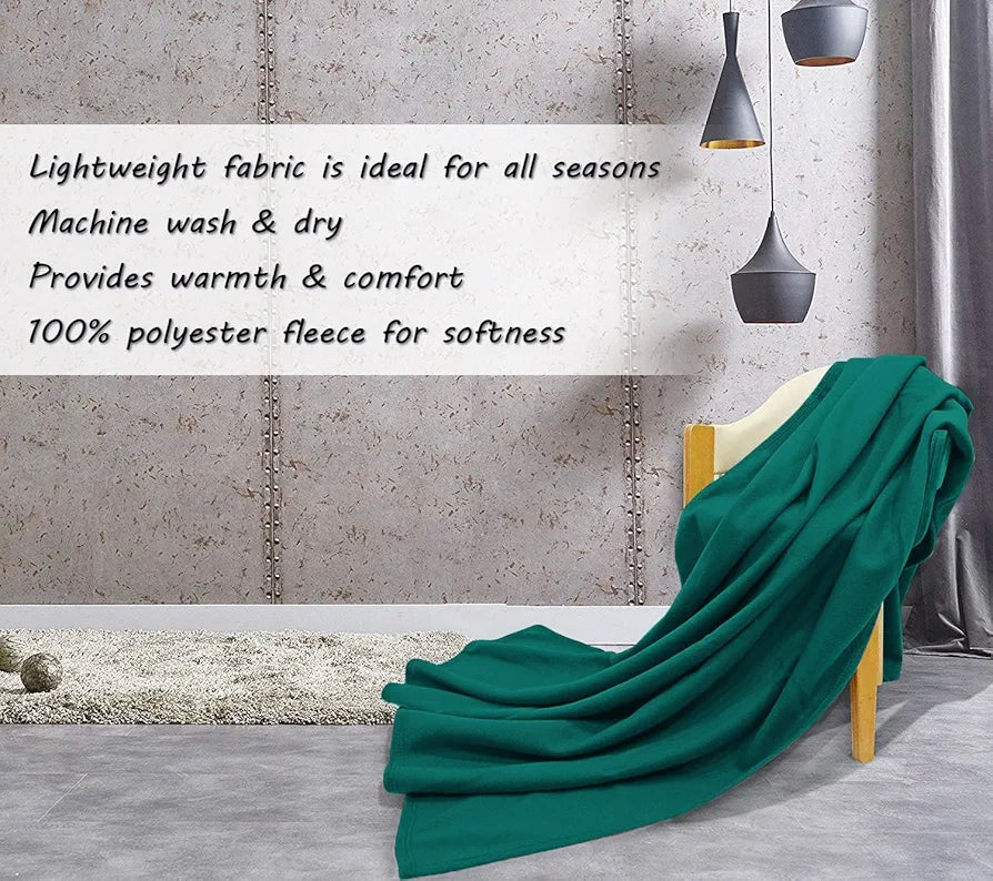 Cloth Fusion Polar Fleece AC Blanket for Winter Double Size Soft Woolen Blanket for Travel & Sleeping Dark Green
