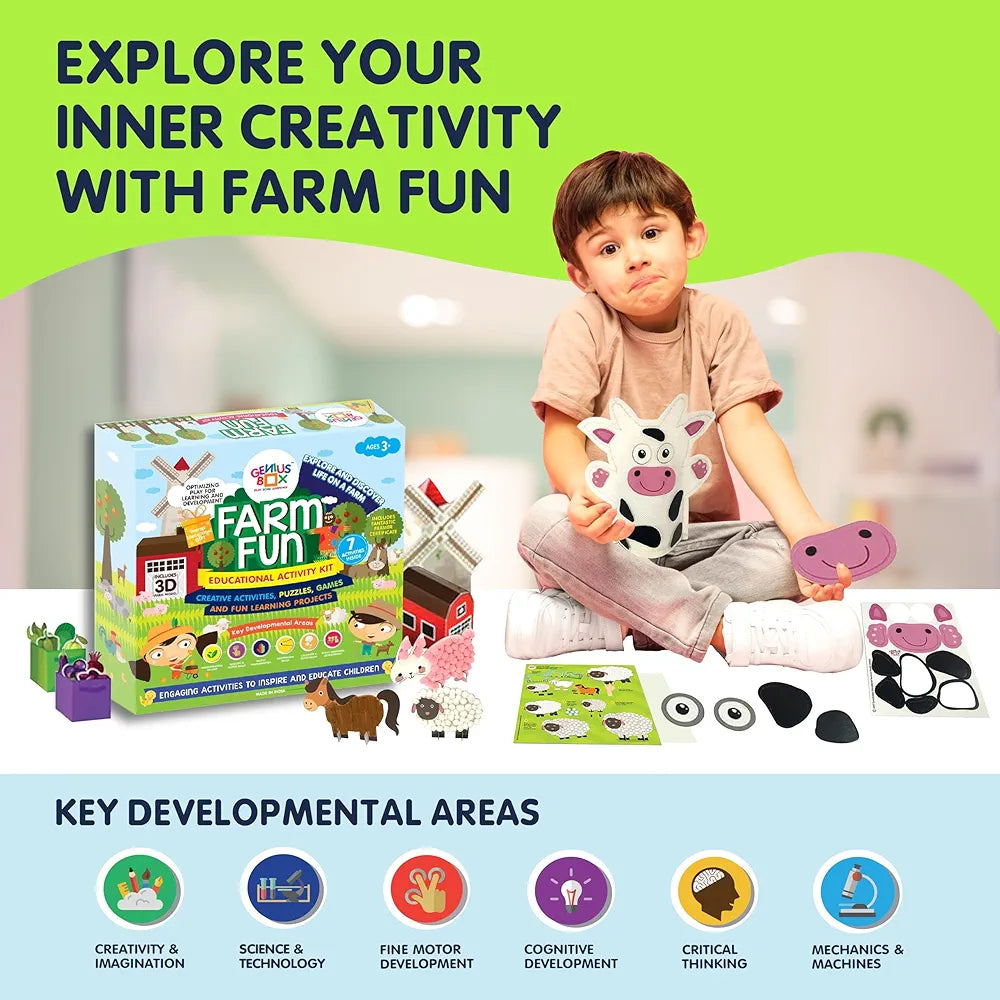 Genius Box Educational Toy for 3 Years and Up: Farm Fun DIY,Activity Kit, Learning Kit, Educational Kit, STEM Toy 14 Activity Kit