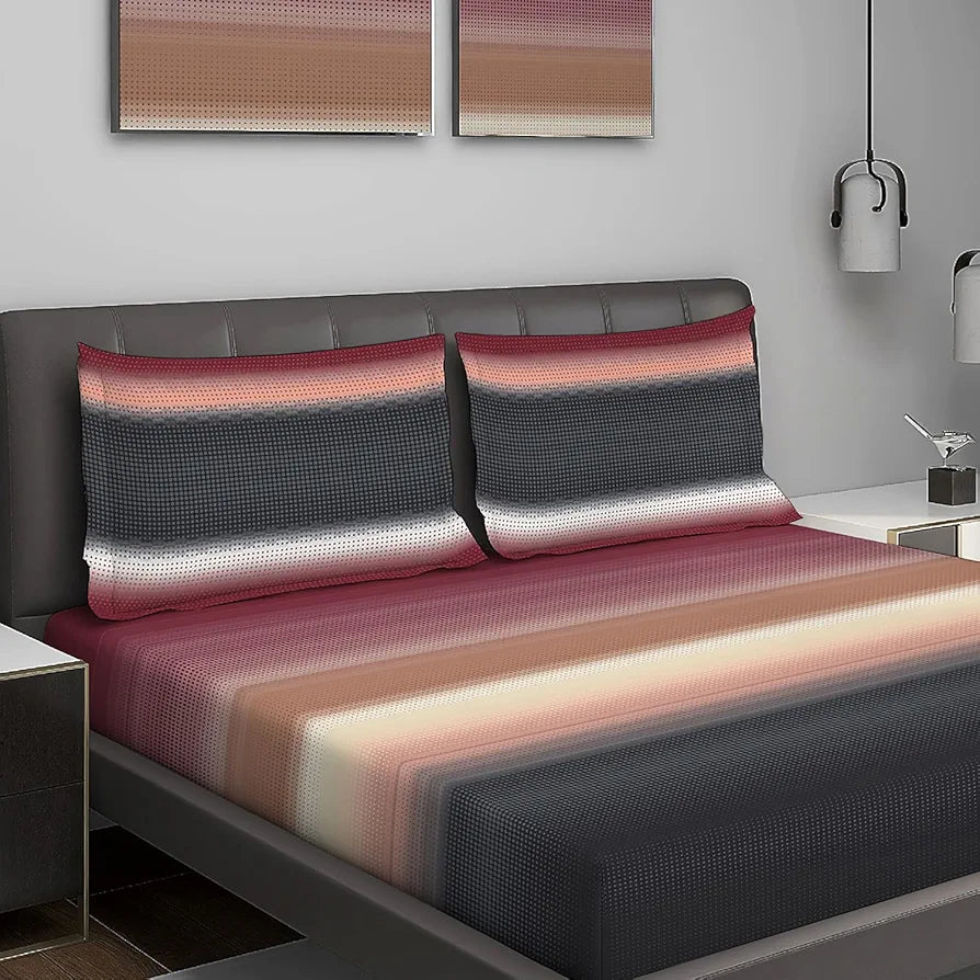 Layers Durathread Bedsheet Set for All Seasons Lightweight Moisture Absorbent 225 CVC King Size Multicolor Stripes