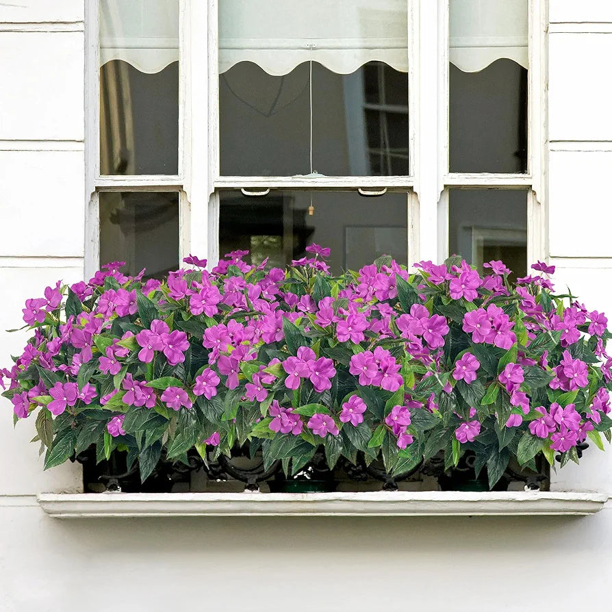 2 Pieces Artificial Flower Impatiens for Balcony Garden Bonsai Decoration Purple-2