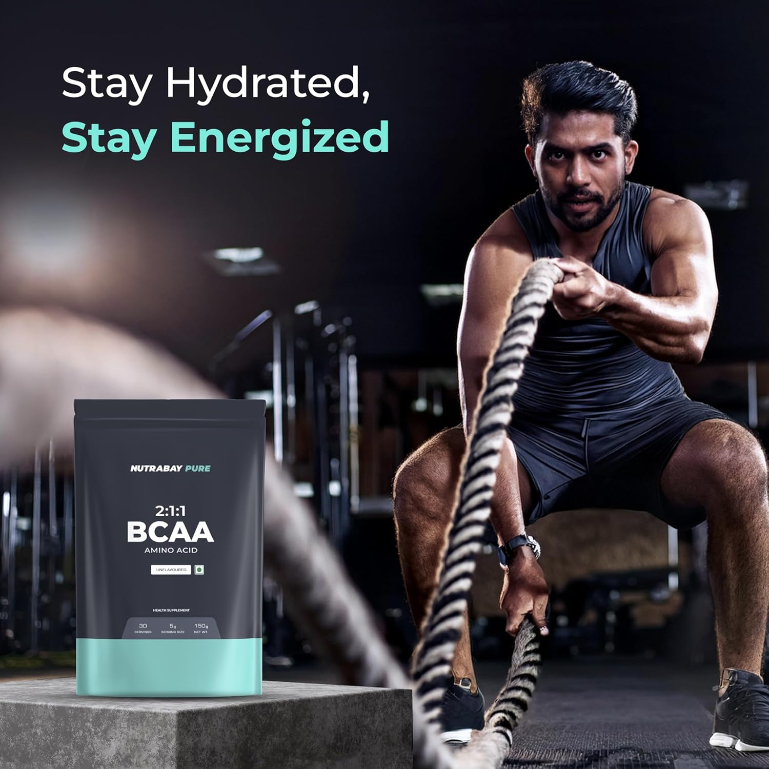 Nutrabay Pure BCAA 2:1:1-5000 mg Vegan BCAAs, Intra/Post Workout Amino Acid Supplement for Muscle Recovery & Endurance - 150g, Unflavoured